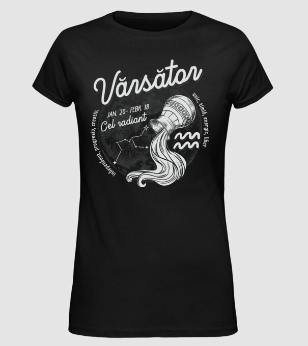 Zodiac bărbat VĂRSĂTOR retro model negru pe tricou