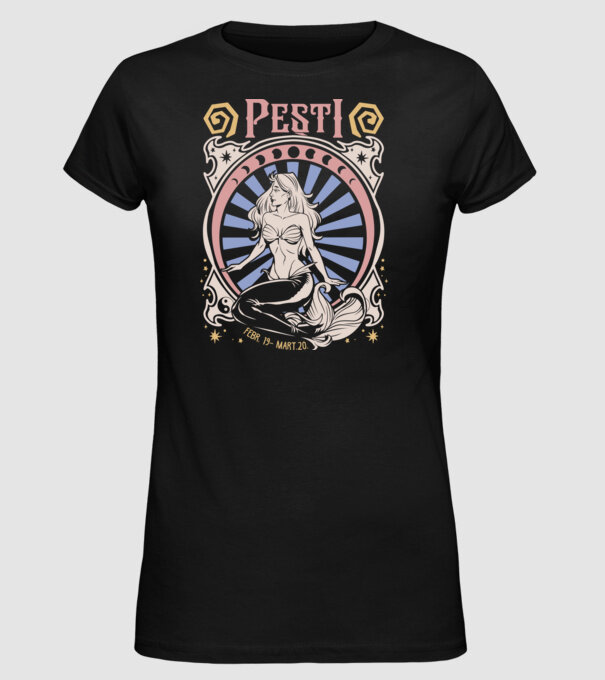 Zodiac Vintage PEȘTI model negru pe tricou