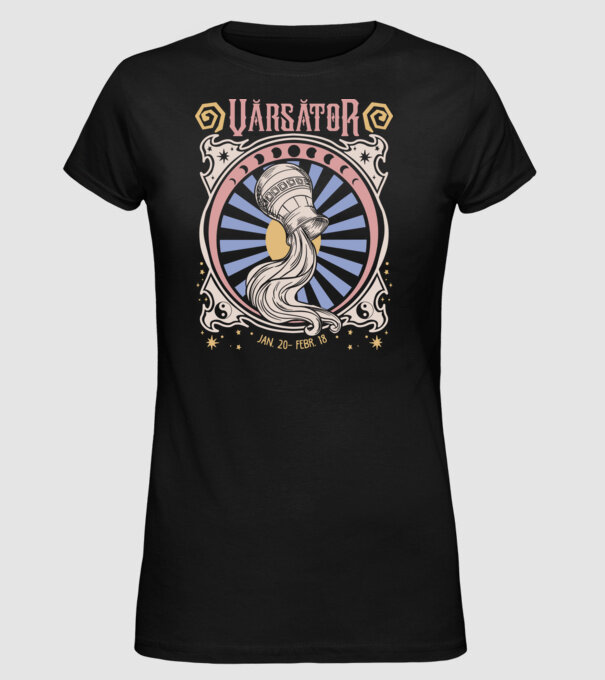 Zodiac Vintage VĂRSĂTOR model negru pe tricou