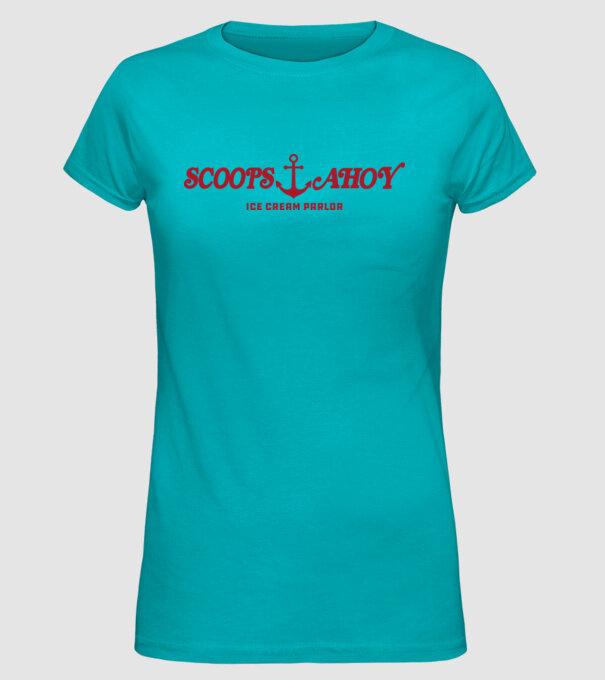 scoops and ahoy stranger things model turcoaz pe tricou