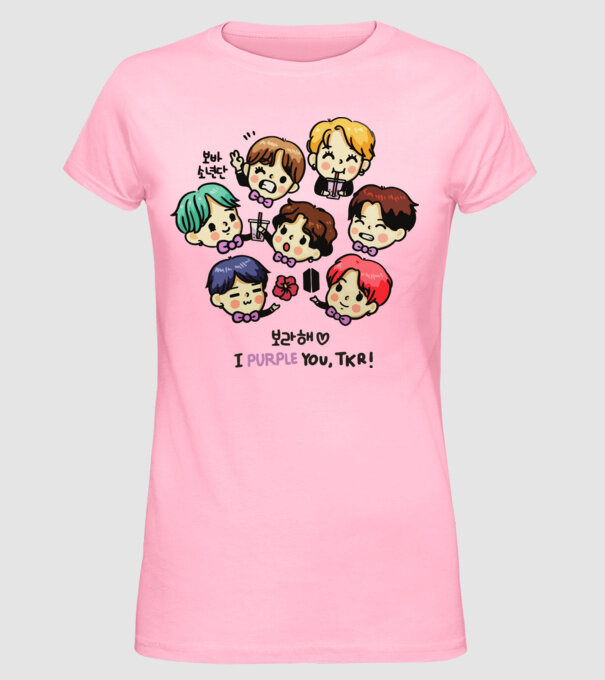 BTS chibi model roz deschis pe tricou