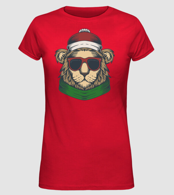 Leu Moș Crăciun model roșu pe tricou