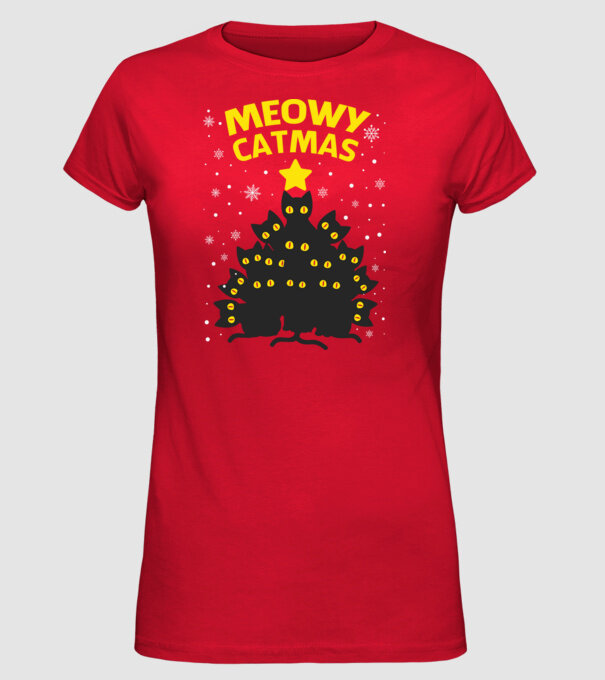 Meowy catmas black model roșu pe tricou
