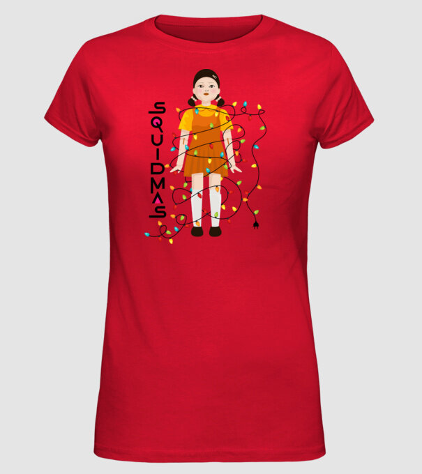 squidmas girl model roșu pe tricou