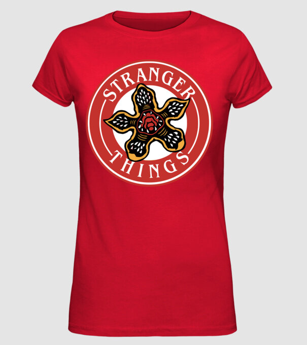 stranger things logo bucks model roșu pe tricou