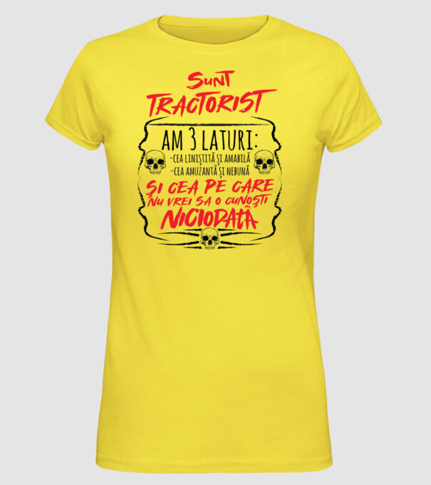 sunt tractorist, am 3 laturi model galben pe tricou