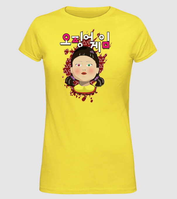 red light green light doll model galben pe tricou