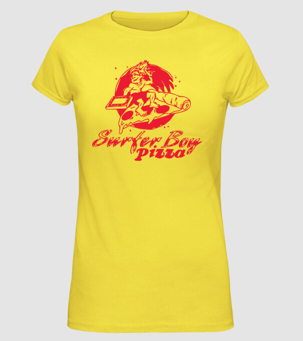 surfer boy pizza stranger things model galben pe tricou