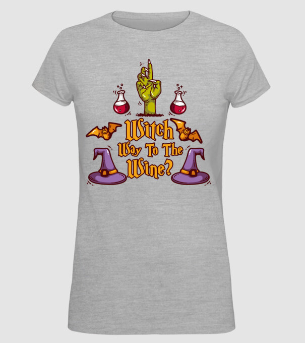 Witch way to the wine model gri pe tricou