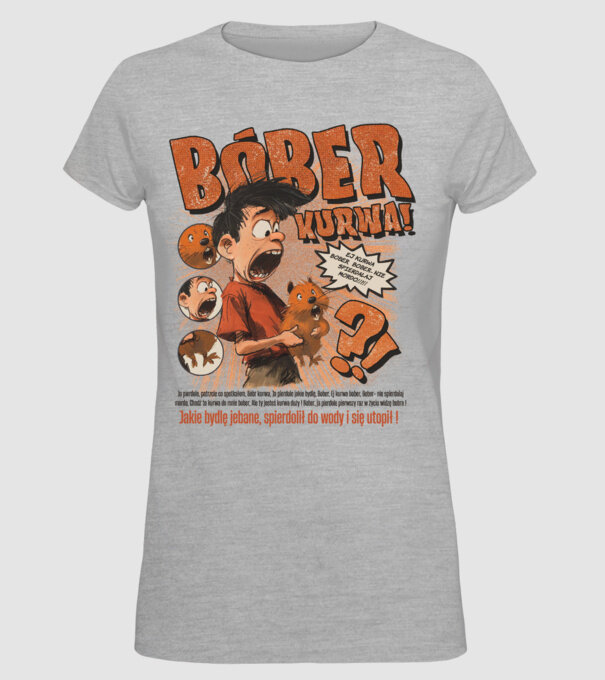 Bobr Kurwa comic model gri pe tricou