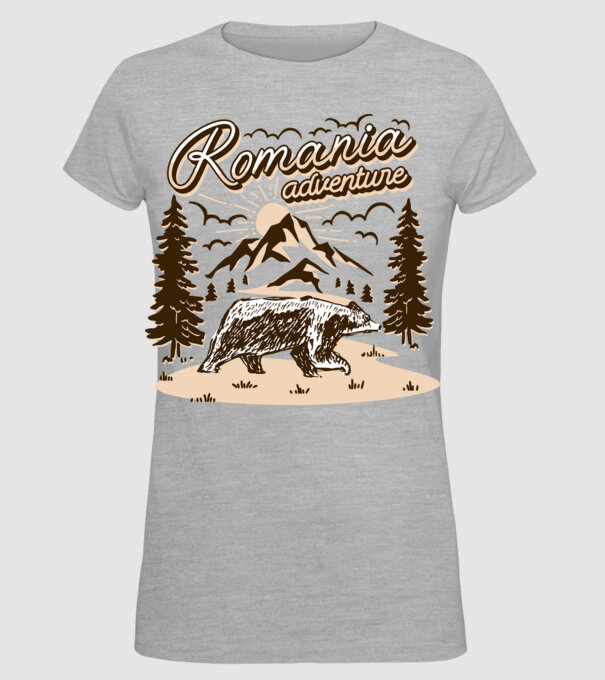 Romania bear adventure model gri pe tricou