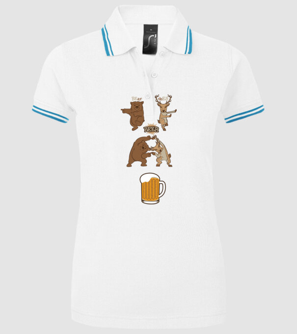 Bear deer beer model alb pe tricou