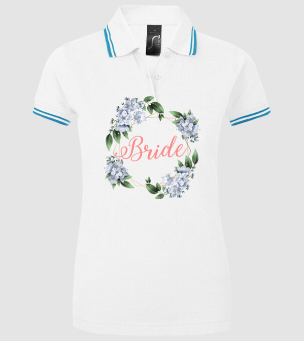 BRIDE blue floral model alb pe tricou