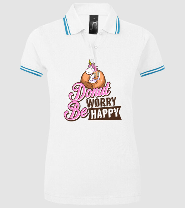 Donut worry be happy model alb pe tricou