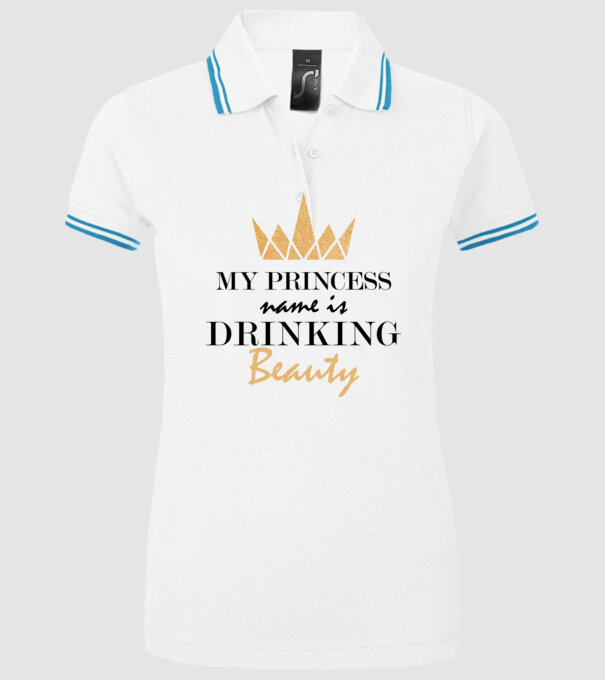 Drinking beauty gold model alb pe tricou