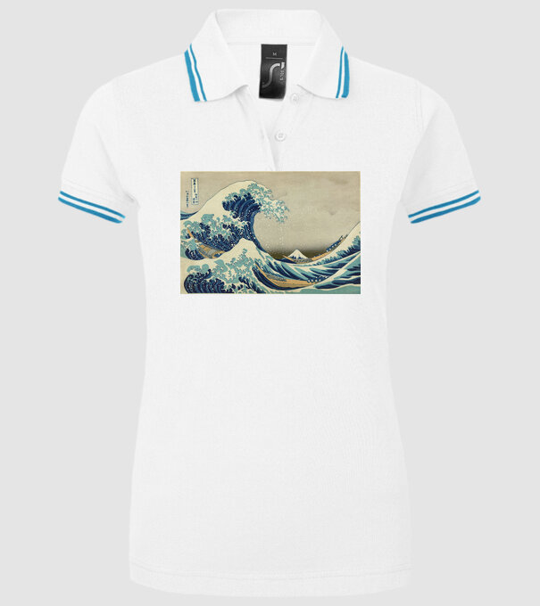 Great Wave of Kanagawa mască model alb pe tricou
