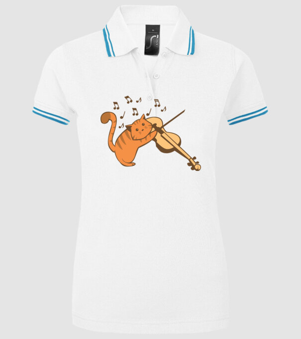 Pisică cântă la vioară model alb pe tricou