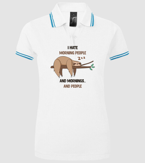 I Hate morning people and mornings and people leneș model alb pe tricou