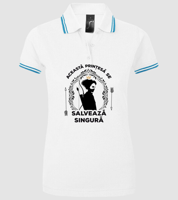Această prințesă se salvează singură model alb pe tricou