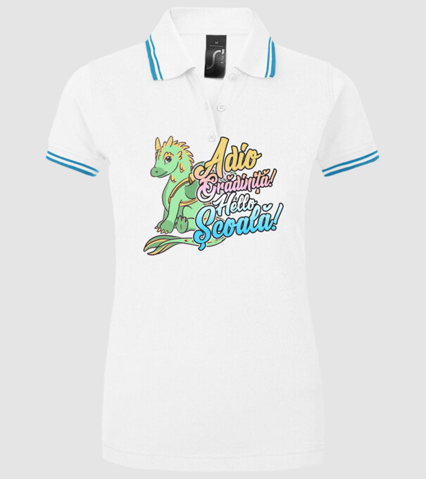 Adio grădiniță! Hello școală! model alb pe tricou