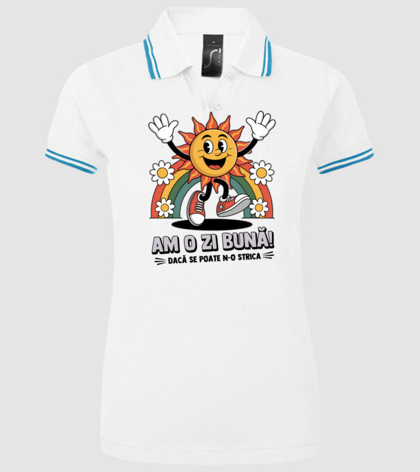 Am o zi bună! model alb pe tricou