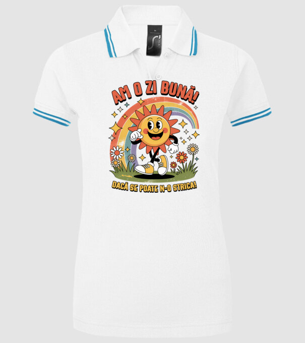 Am o zi bună! model alb pe tricou