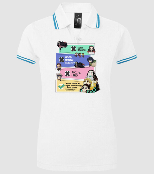 Anime check Demon Slayer model alb pe tricou