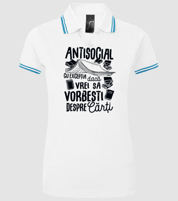 Antisocial, cu excepția dacă vrei să vorbești despre cărți-01 model alb pe tricou