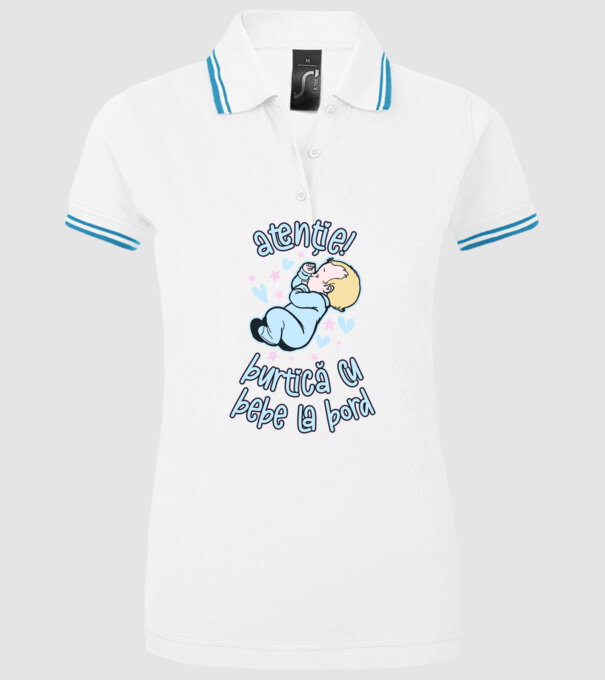 atenție! burtică cu bebe la bord model alb pe tricou