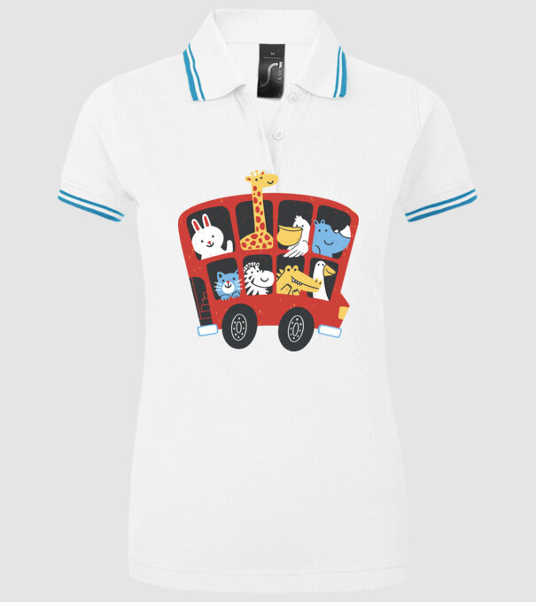 Autobuze model alb pe tricou