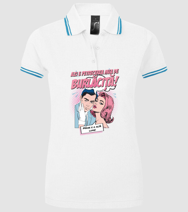 azi e petrecerea mea de burlăciță! Mâine e o altă lume! model alb pe tricou