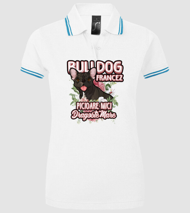bulldog francez - picioare mici dragoste mare model alb pe tricou