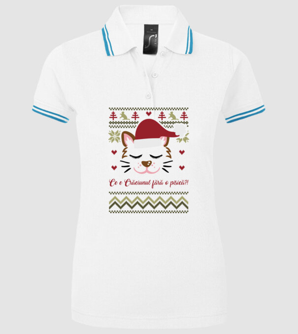 Ce e Crăciunul fără o pisică?! model alb pe tricou