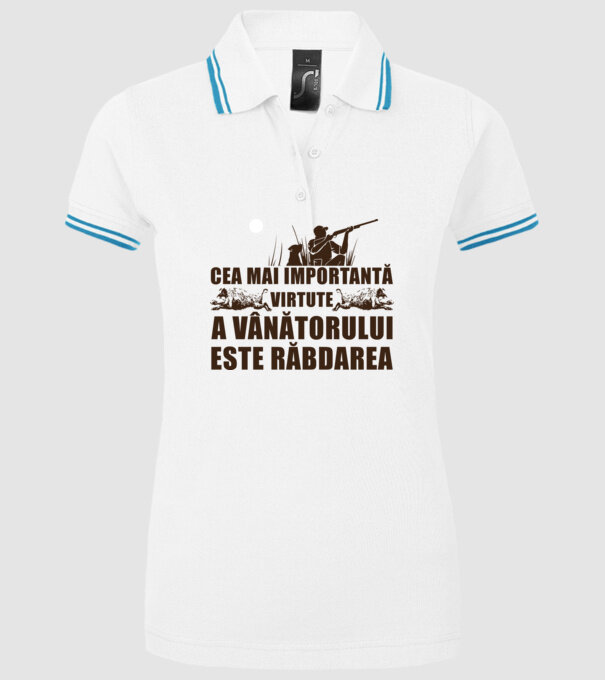 cea mai importantă virtute a vânătorului este răbdarea model alb pe tricou