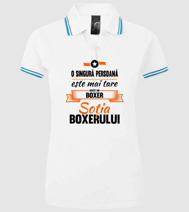 doar o persoană este mai tare decât un boxer, soția boxerului model alb pe tricou