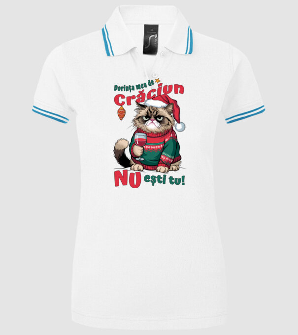 Dorința mea de Crăciun nu ești tu! pisică model alb pe tricou