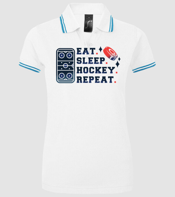 Eat Sleep Hockey Repeat model alb pe tricou