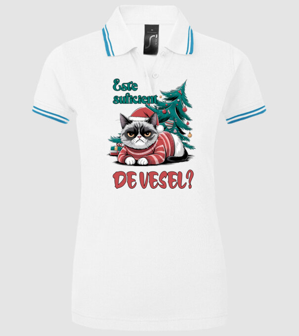 Este suficient de vesel? pisică Crăciun model alb pe tricou