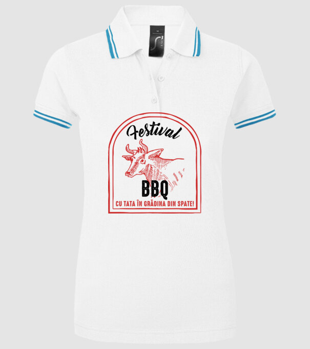 Festival BBQ - cu tata în grădina din spate! model alb pe tricou