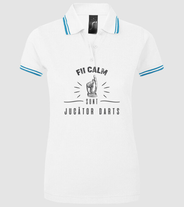 fii calm, sunt jucător darts model alb pe tricou