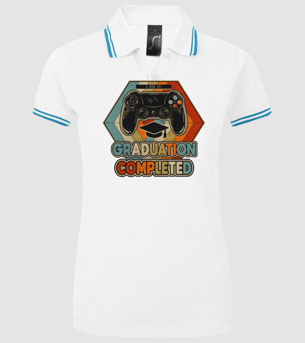 Graduatuion completed retro model alb pe tricou