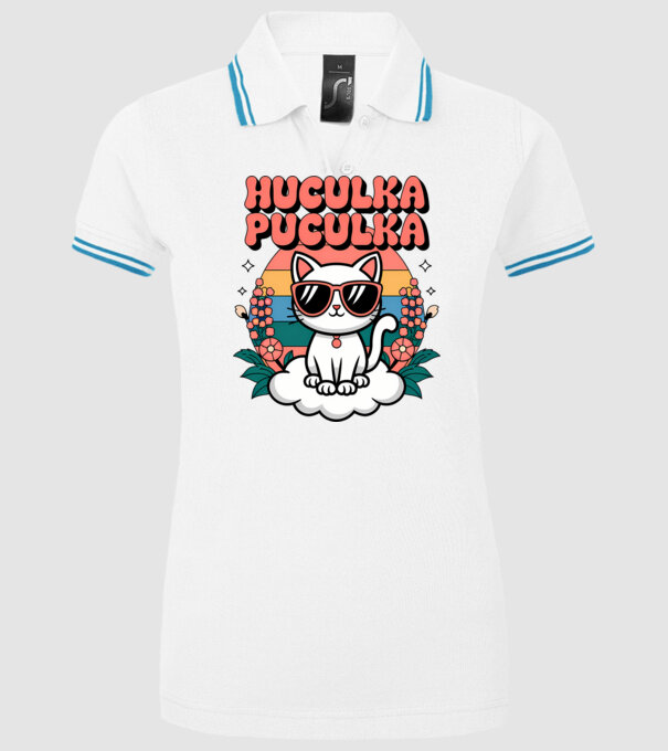 Huculka Puculka pisică 1 model alb pe tricou