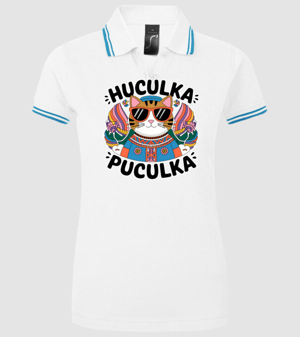 Huculka Puculka pisică 3 model alb pe tricou