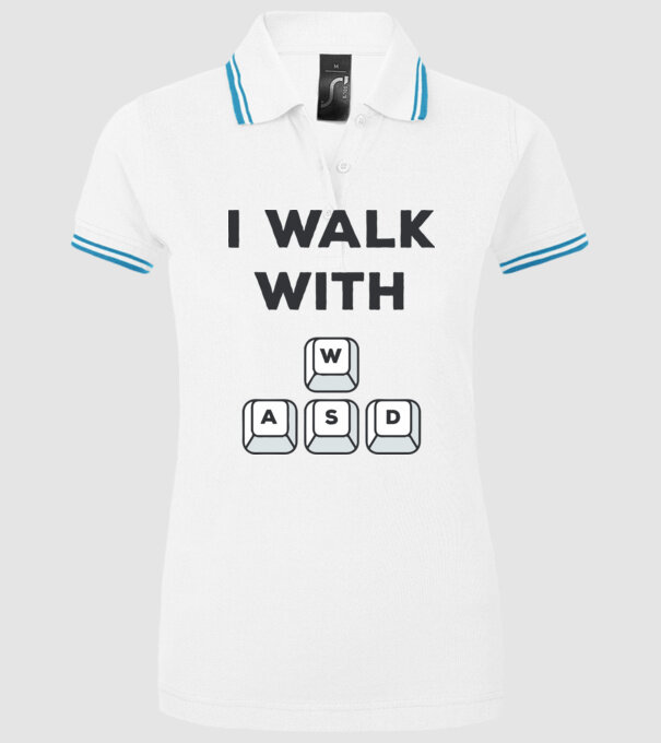I Walk with WASD model alb pe tricou