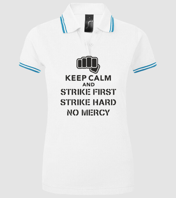 Keep calm and strike first cobra kai model alb pe tricou