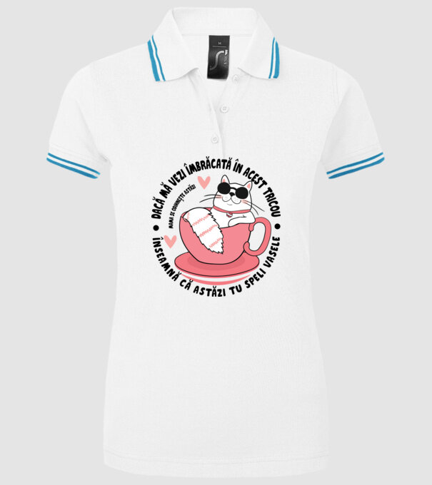 Dacă mă vezi îmbrăcată în acest tricou, înseamnă că astăzi tu speli vasele. Mama se odihnește astăzi. model alb pe tricou