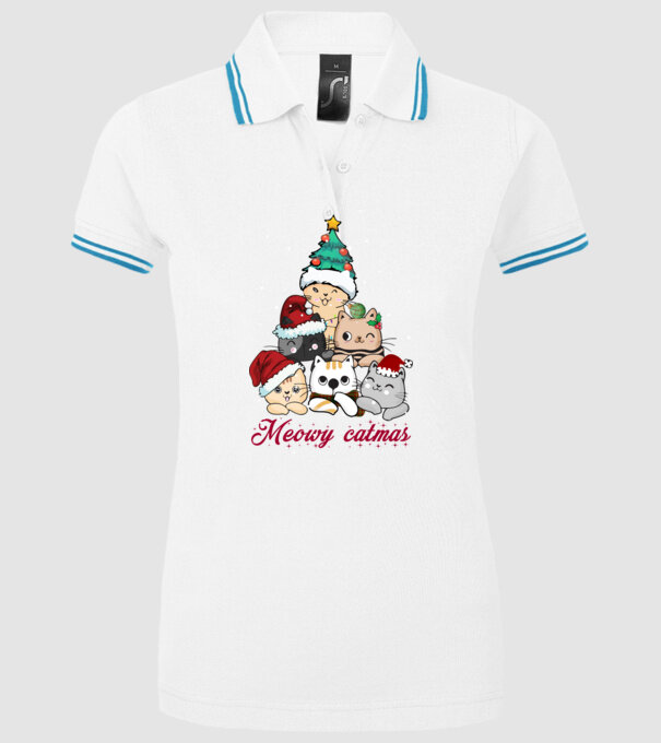 Meowy catmas model alb pe tricou