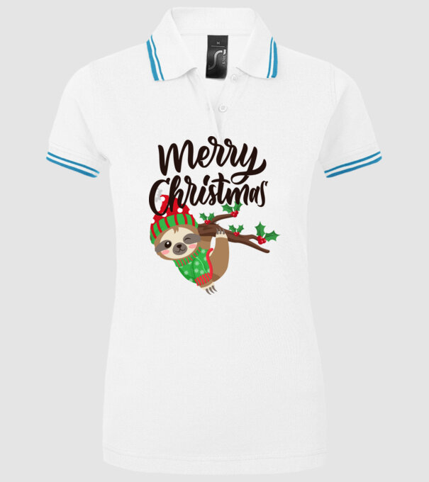 Merry christmas sloth model alb pe tricou