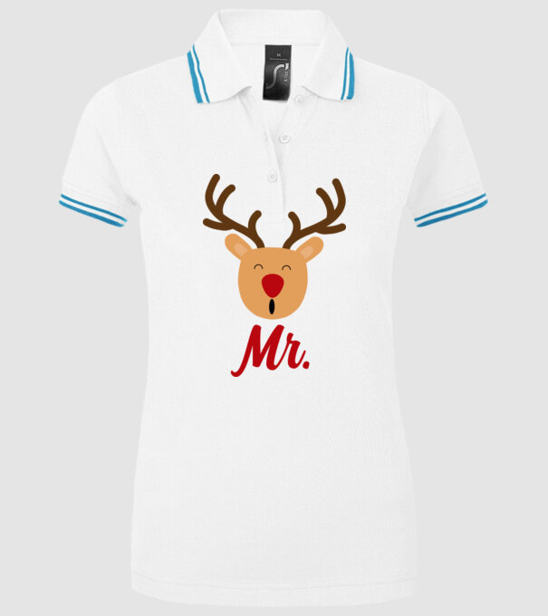 Mr. Reindeer Christmas couple model alb pe tricou