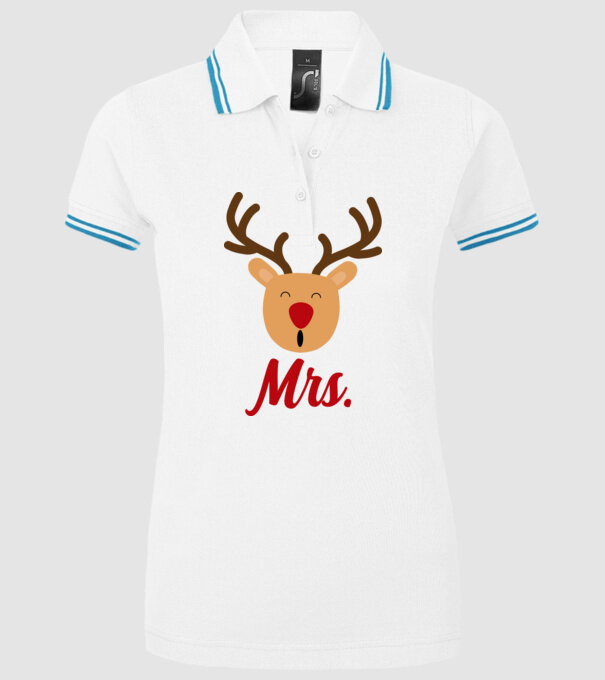Mrs Reindeer christmas couple model alb pe tricou